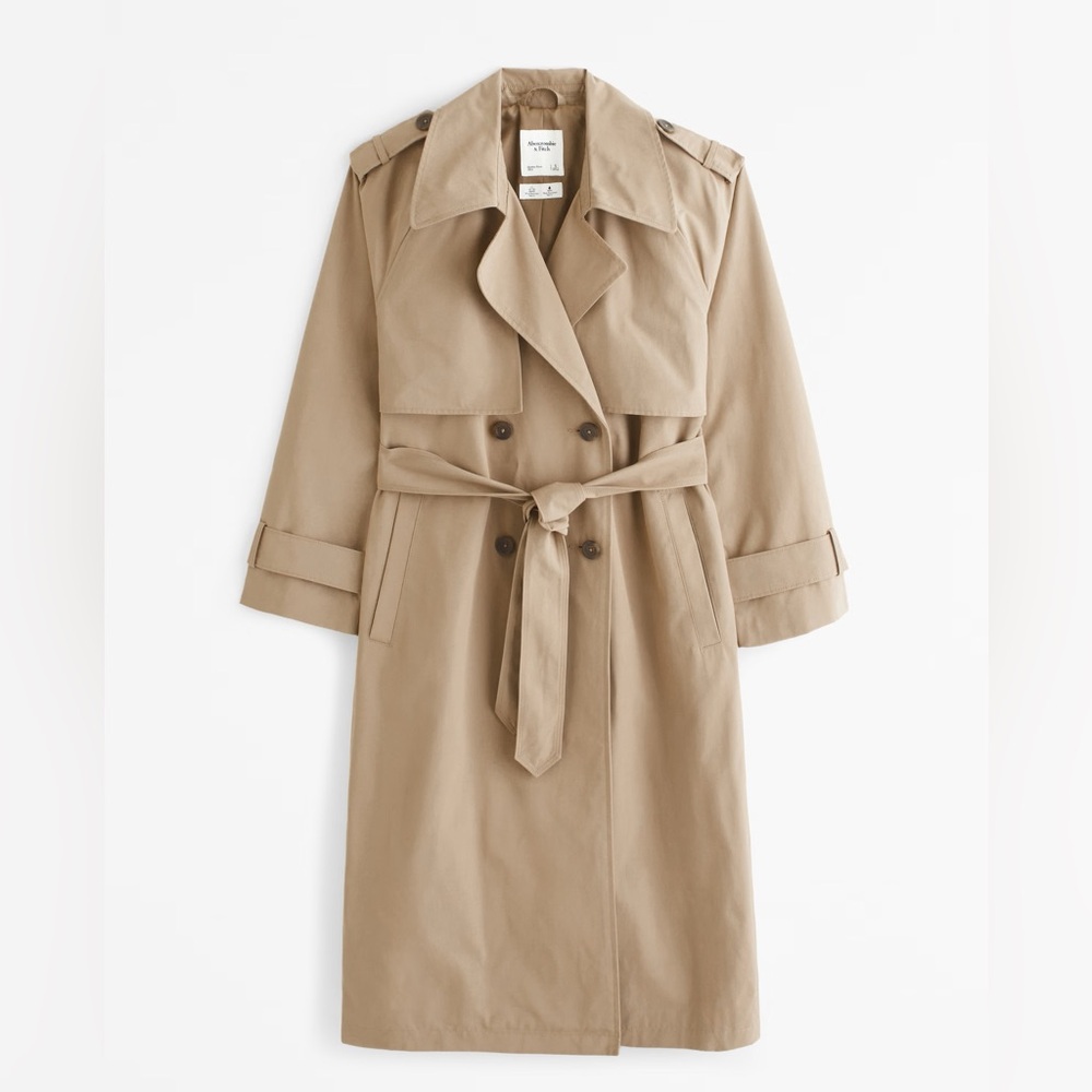 Abercrombie & Fitch NWT Tan Trench Coat with Belted Waist and Classic Design